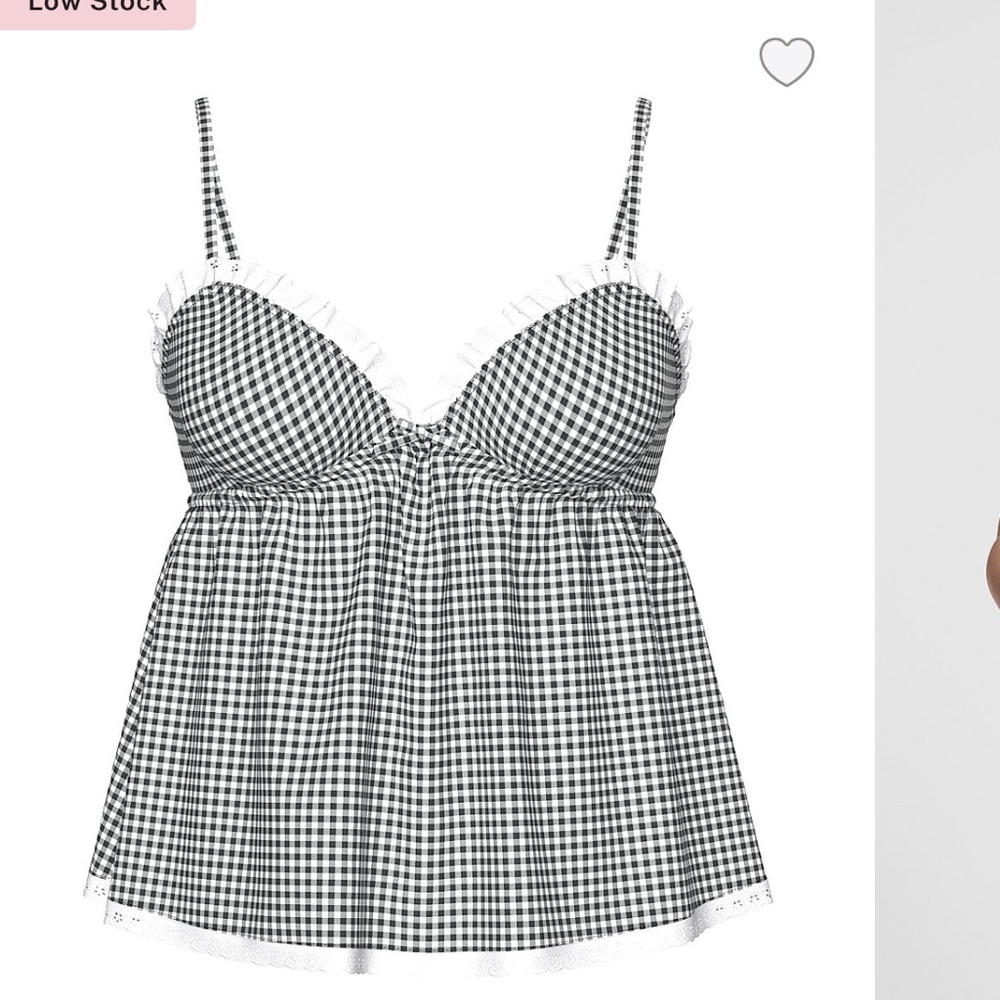 Frankie's Bikinis Black and White Gingham Tankini Top